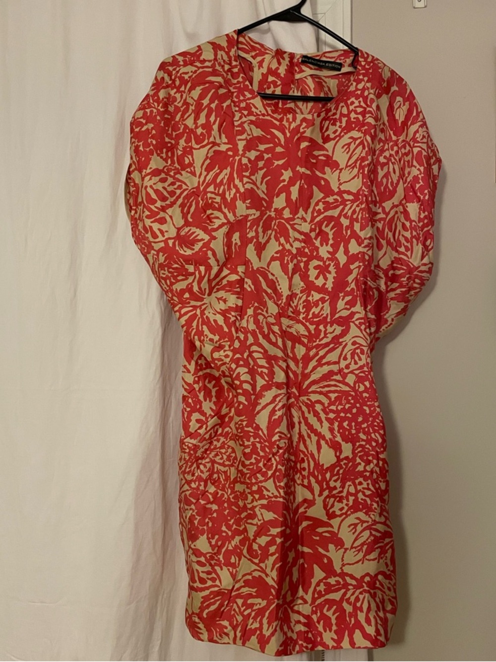 BALENCIAGA EDITION Silk Coral and Cream Floral mini dress. Made in France